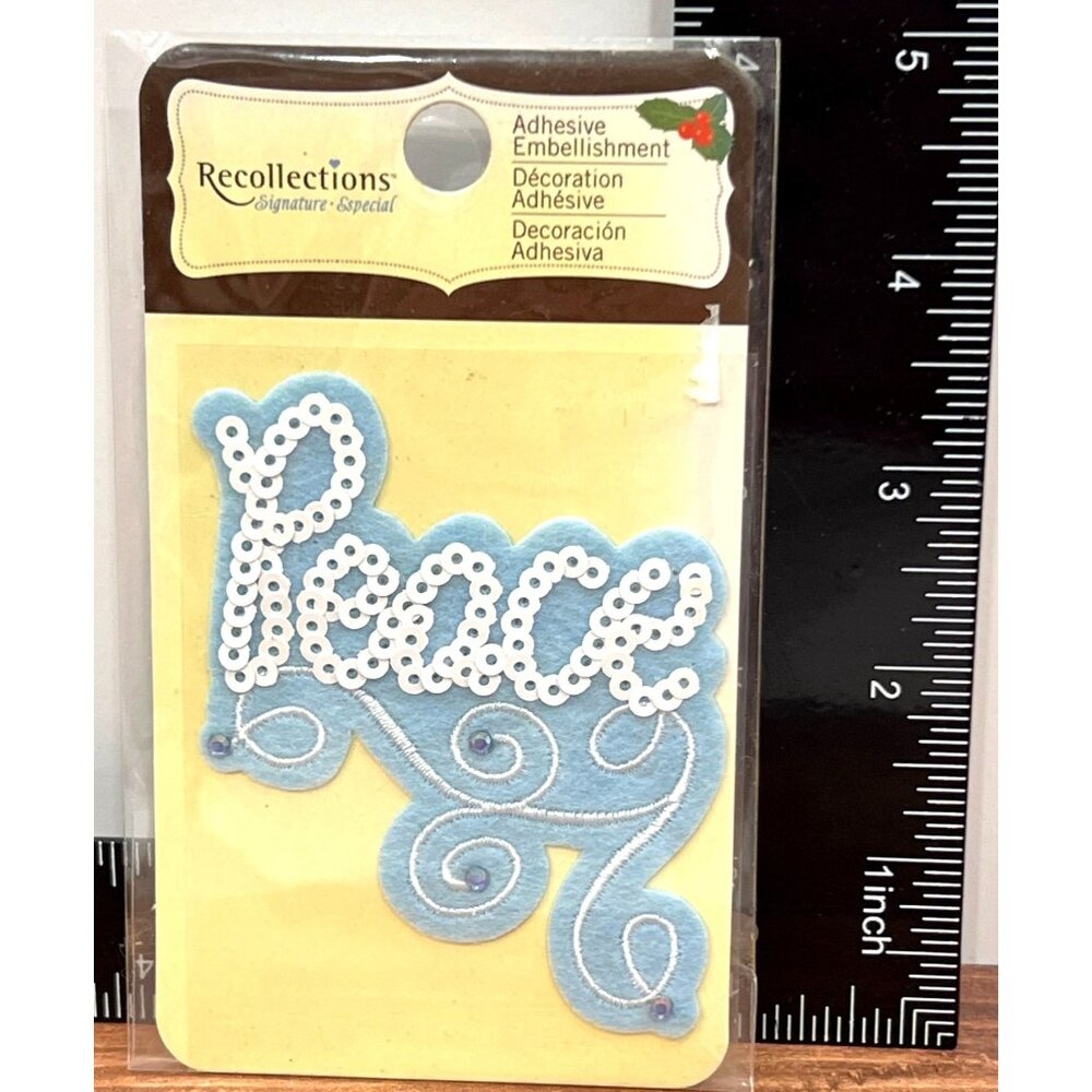 Recollections Adhesive Embellishment "Peace" Blue Sequin Holiday 23792445857